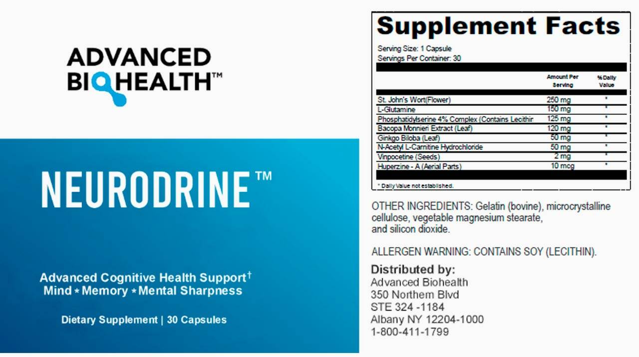 Neurodrine Supplement Fact